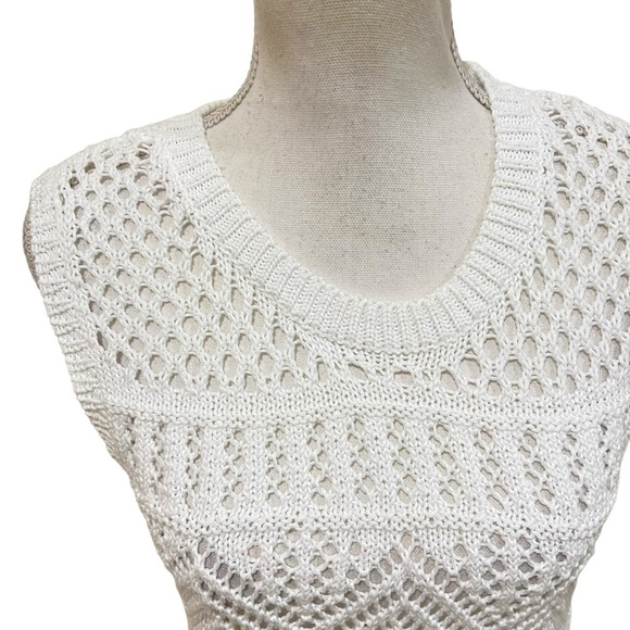 Talbots white cotton blend chunky loose knit sleeveless top/vest medium petite - Picture 4 of 9
